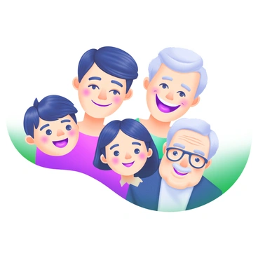 A modern pastel illustration showcasing a series of smiling faces representing different ages, including a young child, a teenager, an adult, and an elderly person. Each face exhibits distinct features, with emphasis on the warmth of their smiles. The child has round cheeks and bright eyes, the teenager has a playful expression with slightly prominent cheekbones, the adult has a confident smile with defined facial features, and the elderly person displays gentle smile lines and soft, wise eyes. The faces are arranged in a semi-circle, creating a sense of connection among them.