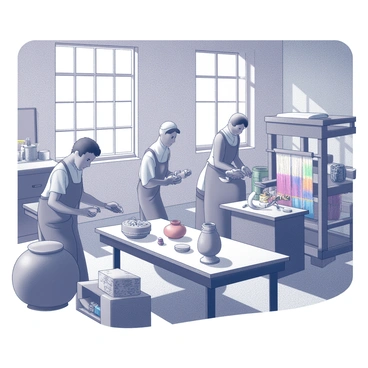 A creative muster of artisans crafting handmade goods in a lively workshop