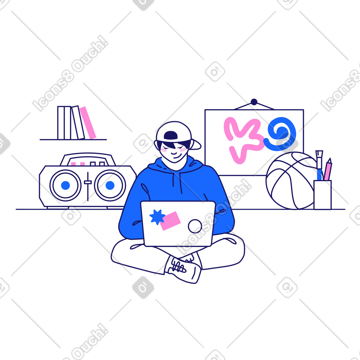 Boy in online education illustration schoolboy clipart graphics GIF PNG download