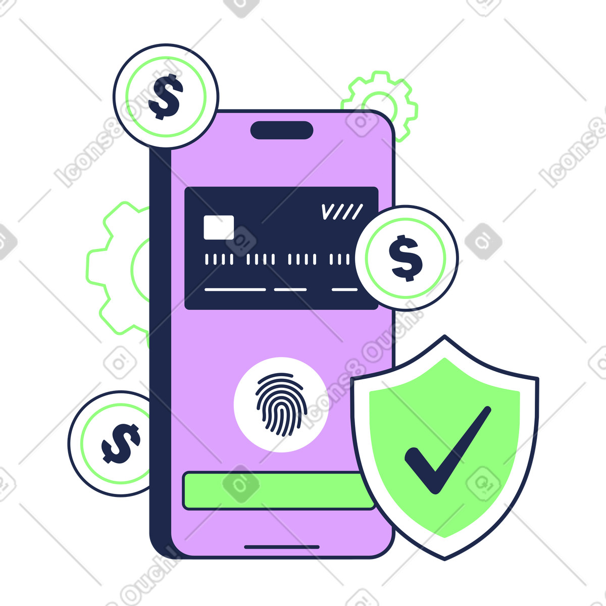 Ilustración Secure smartphone payment interface, Biometric authentication en estilo Outline a descargar en PNG y SVG