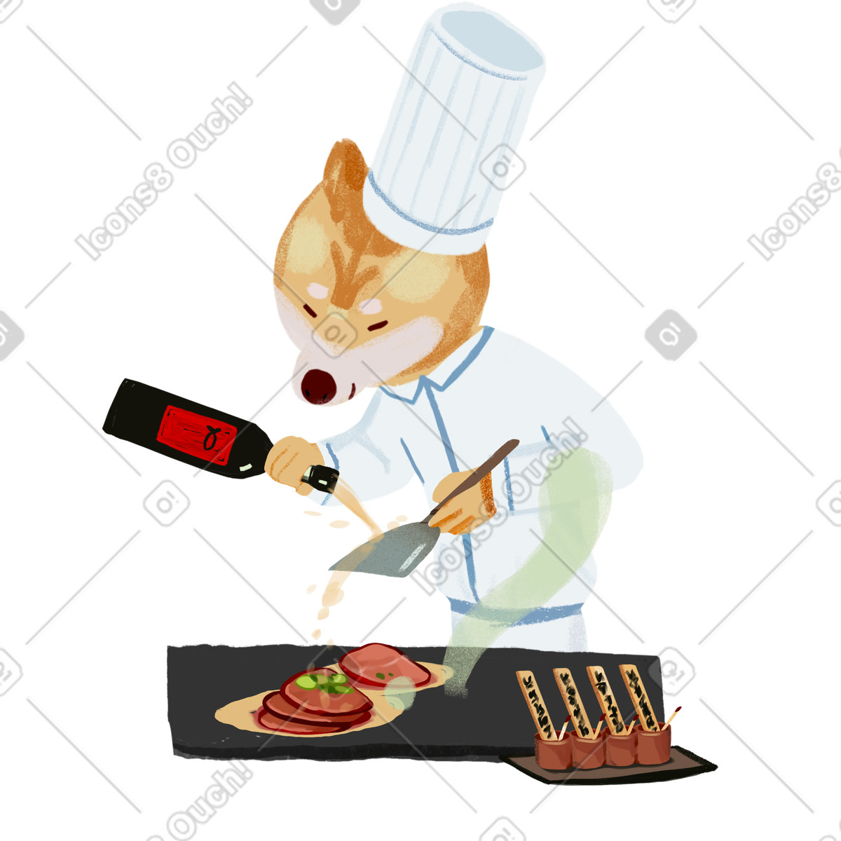 Ilustración El chef prepara un plato exquisito en estilo Ikigai a descargar en PNG y SVG