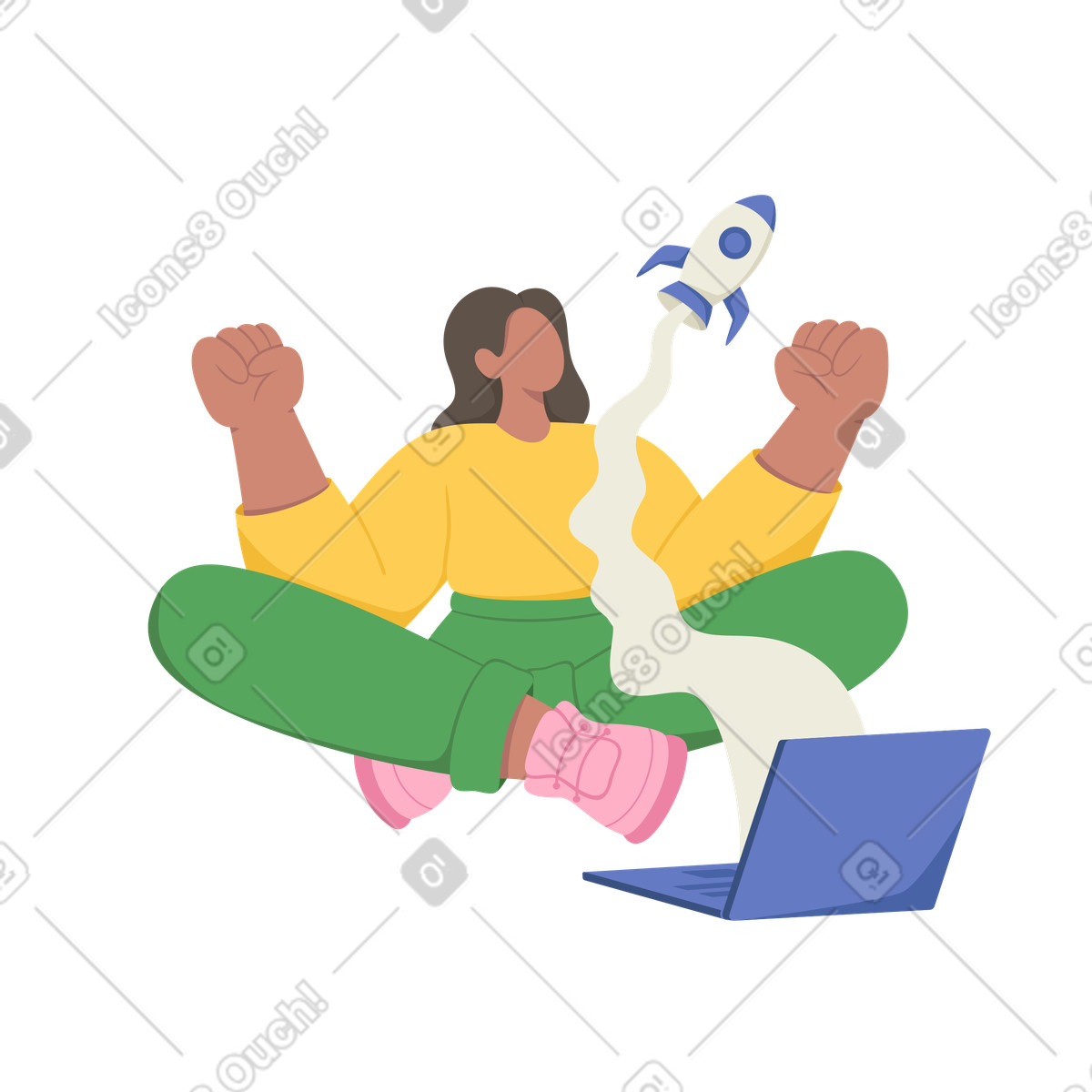 Donna che avvia un'attività di avvio illustrazione animata in stile Social scaricabile in GIF, Lottie (JSON), AE