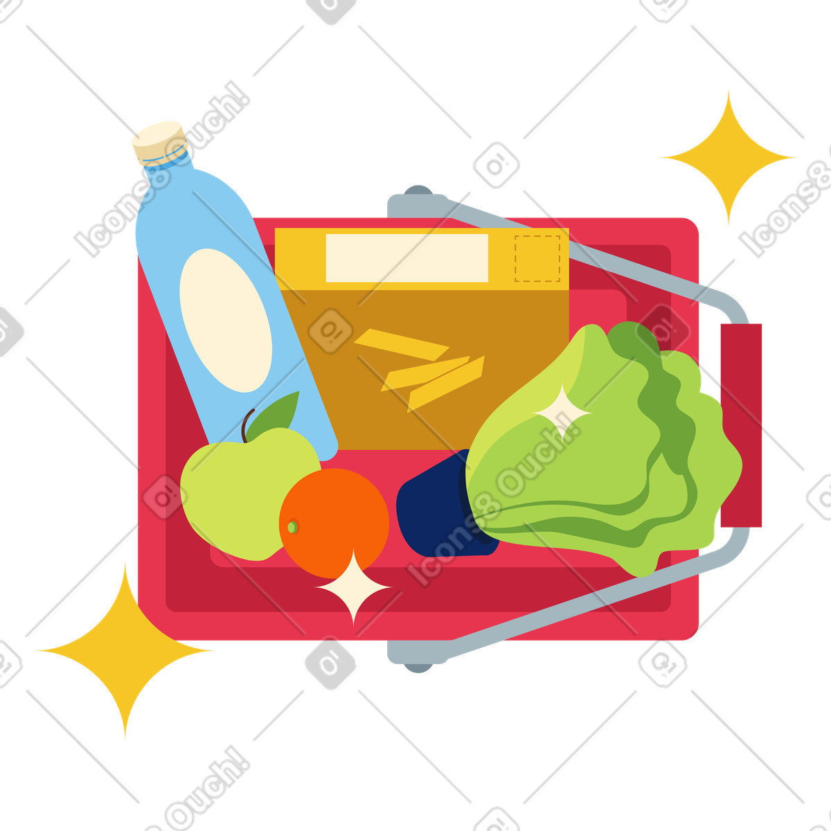 Cesto pieno di generi alimentari illustrazione in stile Catchy scarica in PNG, SVG