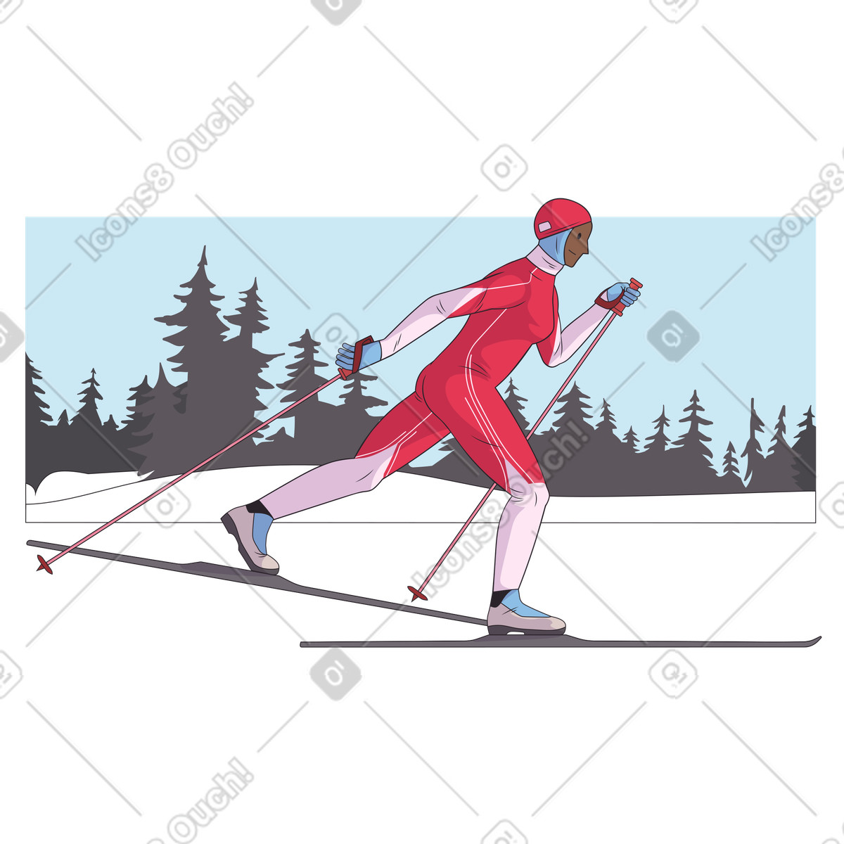 Ilustração de Mulher andando esqui cross-country em no estilo Eastwood para baixar em PNG, SVG
