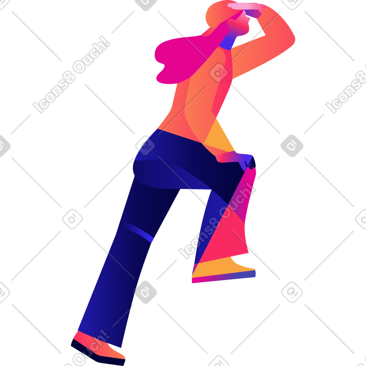 Donna che guarda avanti con la mano sulla fronte illustrazione in stile Mix scarica in PNG, SVG