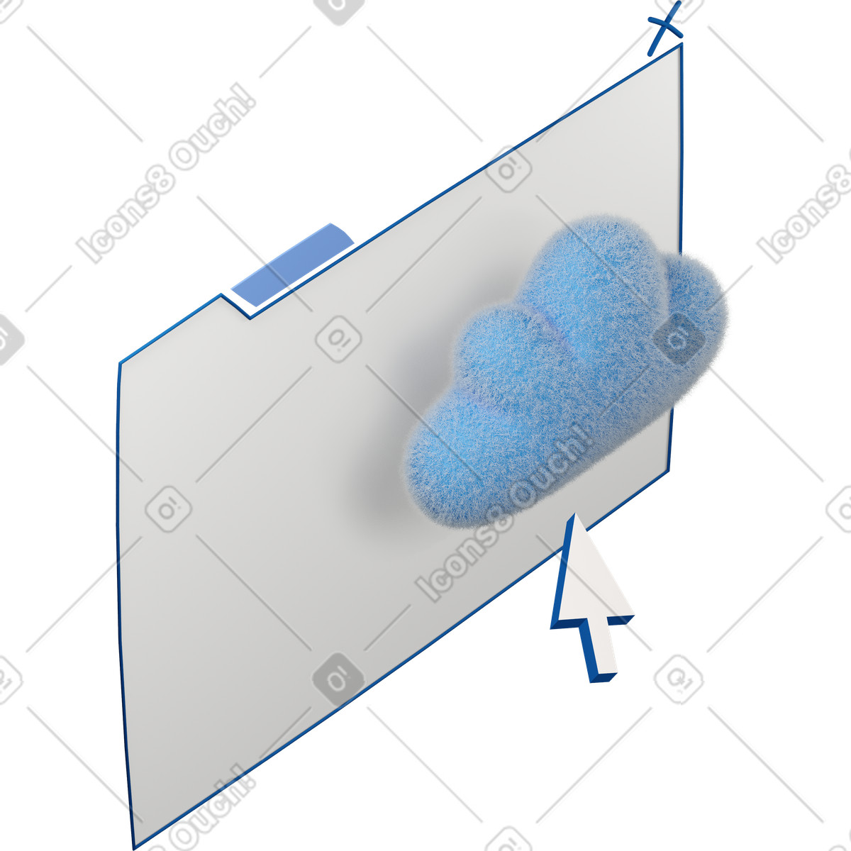 Dreiviertelansicht einer webseite mit cloud-software nach rechts gedreht-Illustration im 3D Buddy-Stil als Download in PNG, SVG