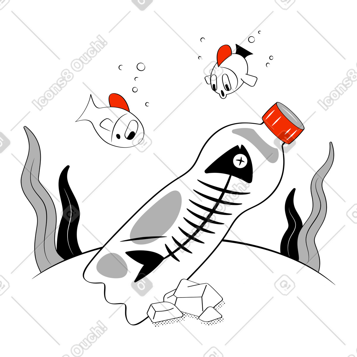Ilustración Contaminación plástica en el océano estilo Looney a descargar PNG y SVG