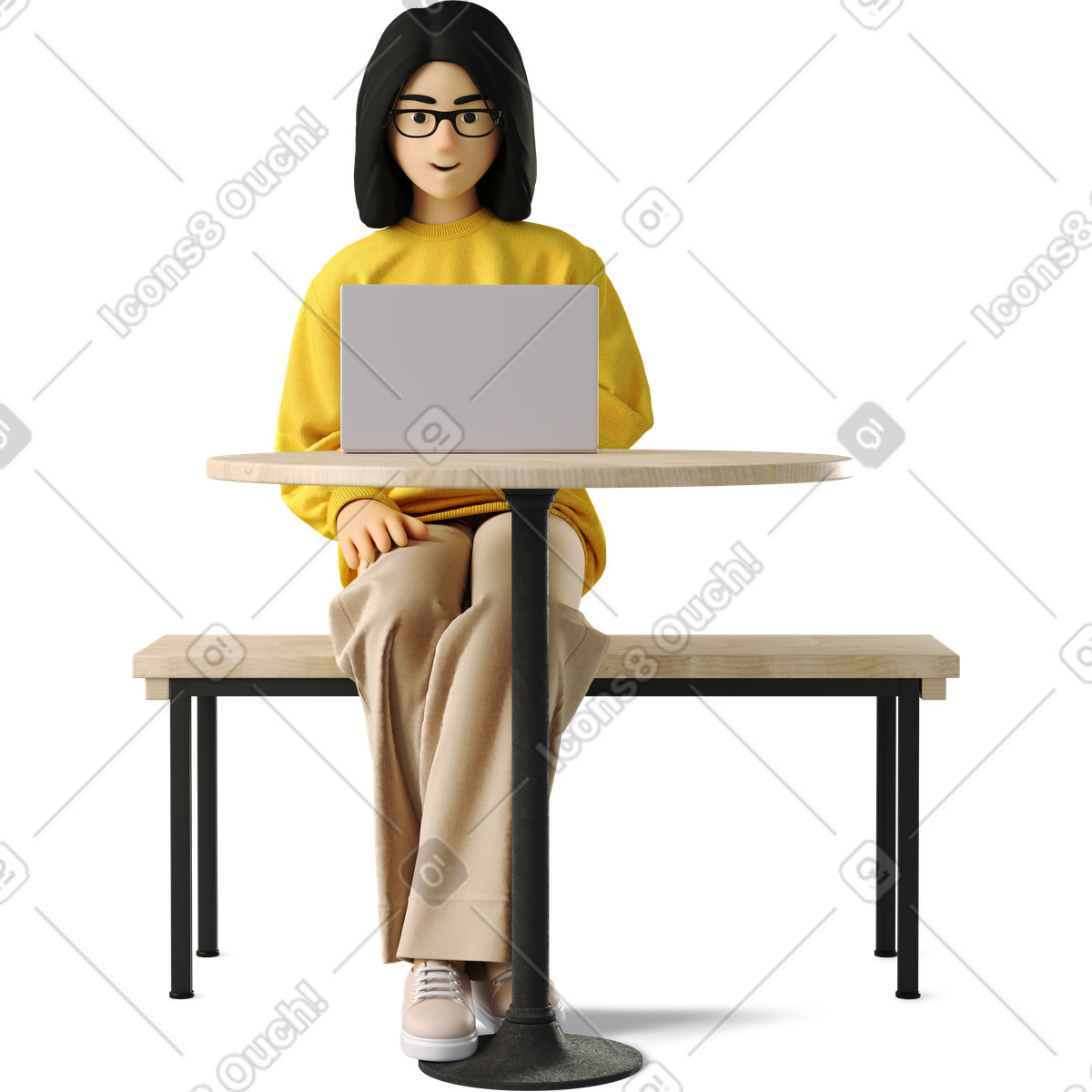 Woman working at a bar table-Illustration im 3D Business-Stil als Download in PNG, SVG