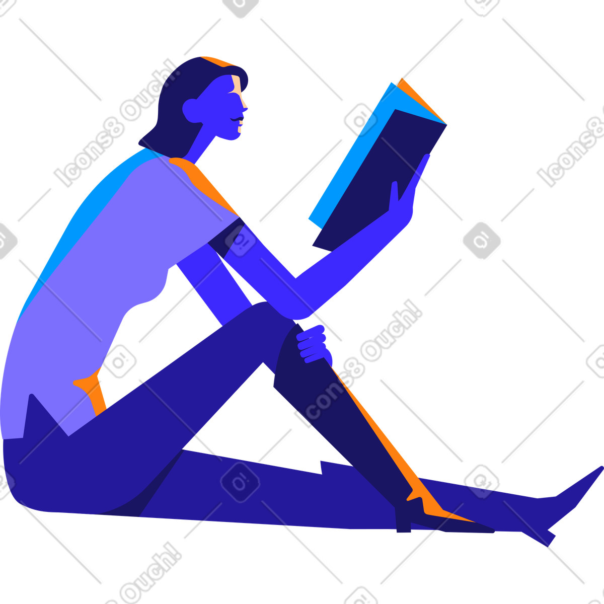 下载 Worky 风格的 看书的女人坐在地板上 插画，支持 PNG、SVG 格式