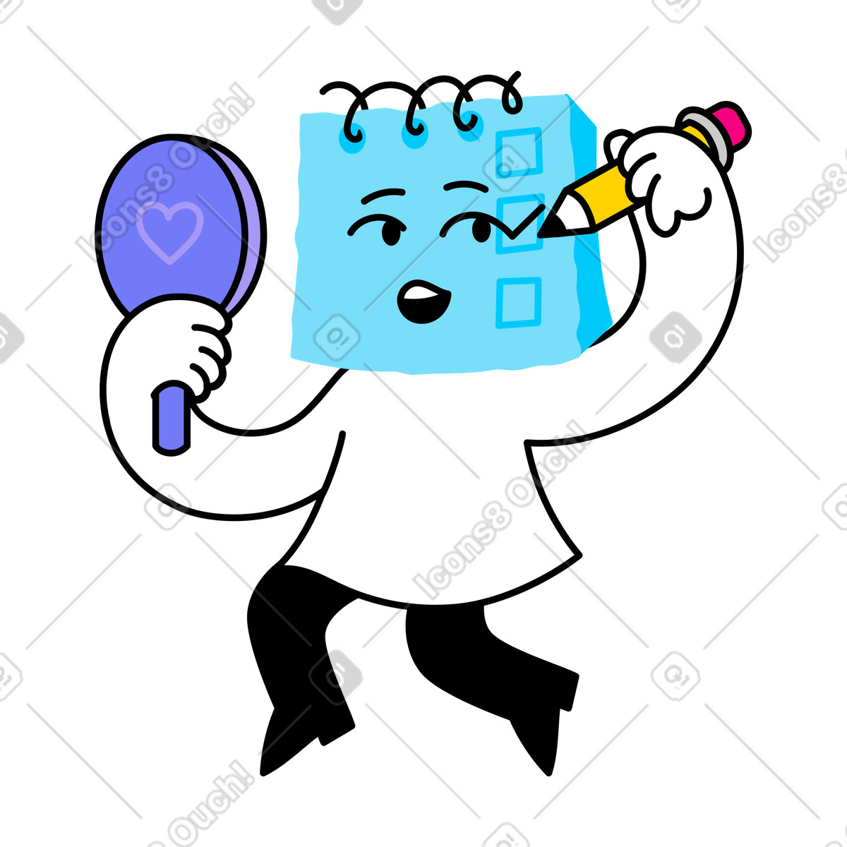 Illustration Personnage cochant une case sur liste de contrôle dans le style Giggle à télécharger aux formats PNG, SVG