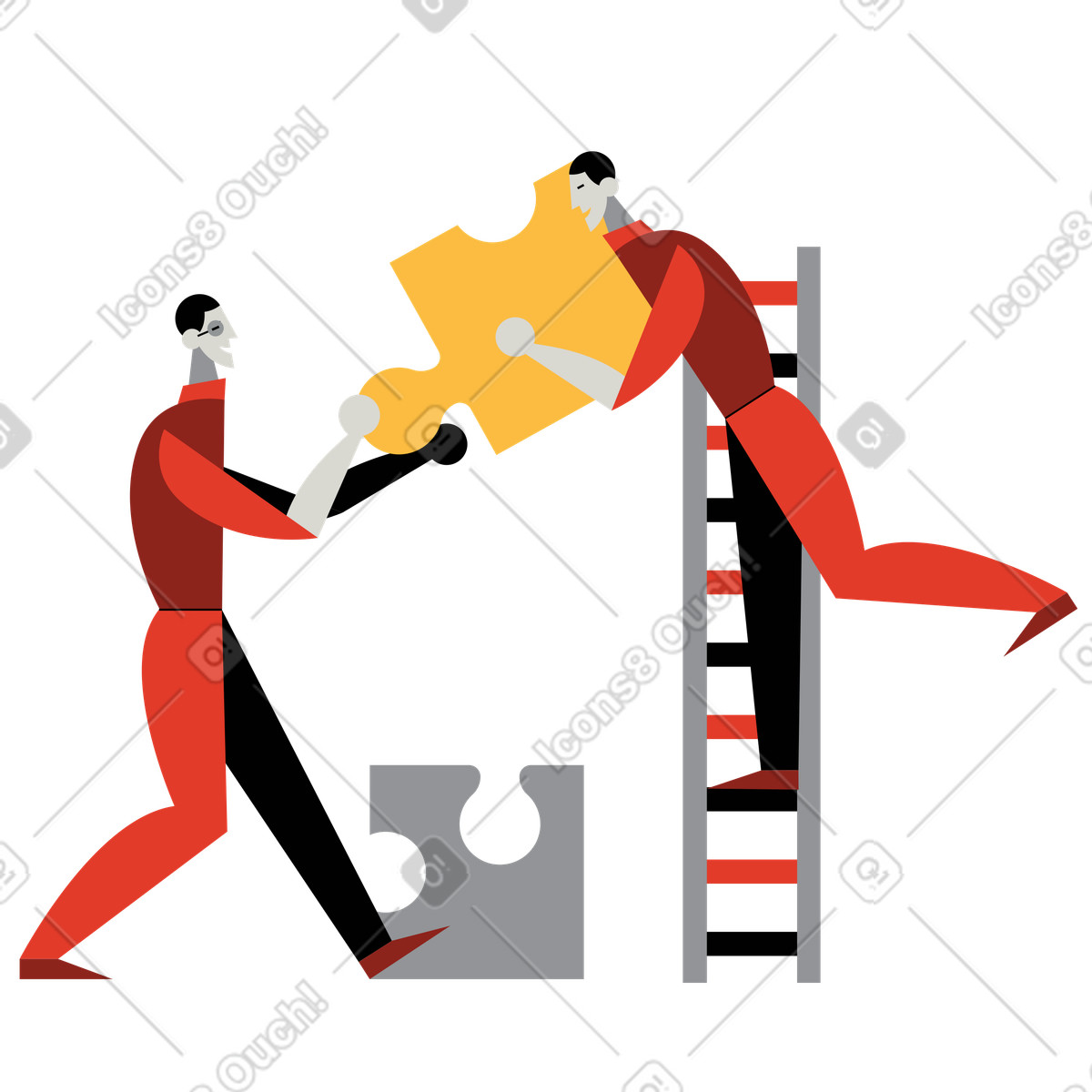 Men putting together a puzzle illustration in Burgundy style download in PNG, SVG