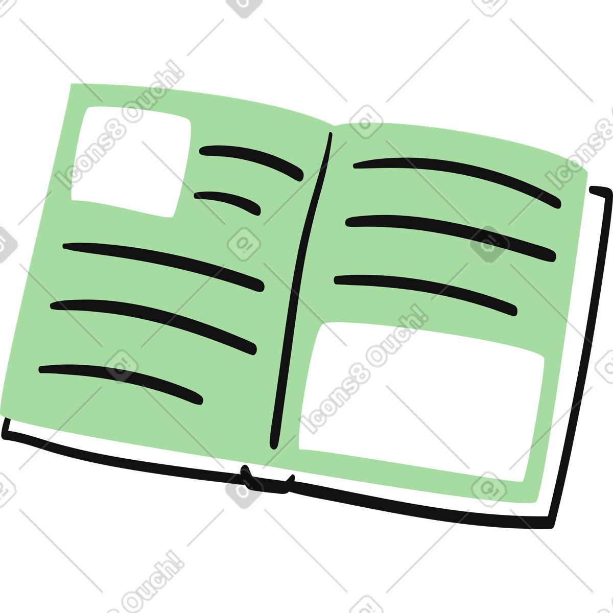 Ilustración Book open pages with simple lines and blank text boxes en estilo Organic a descargar en PNG y SVG