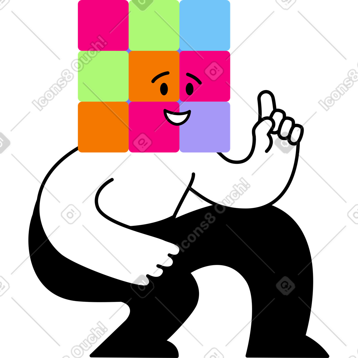 Vom zauberwürfel inspirierte figur-Illustration im Giggle-Stil als Download in PNG, SVG