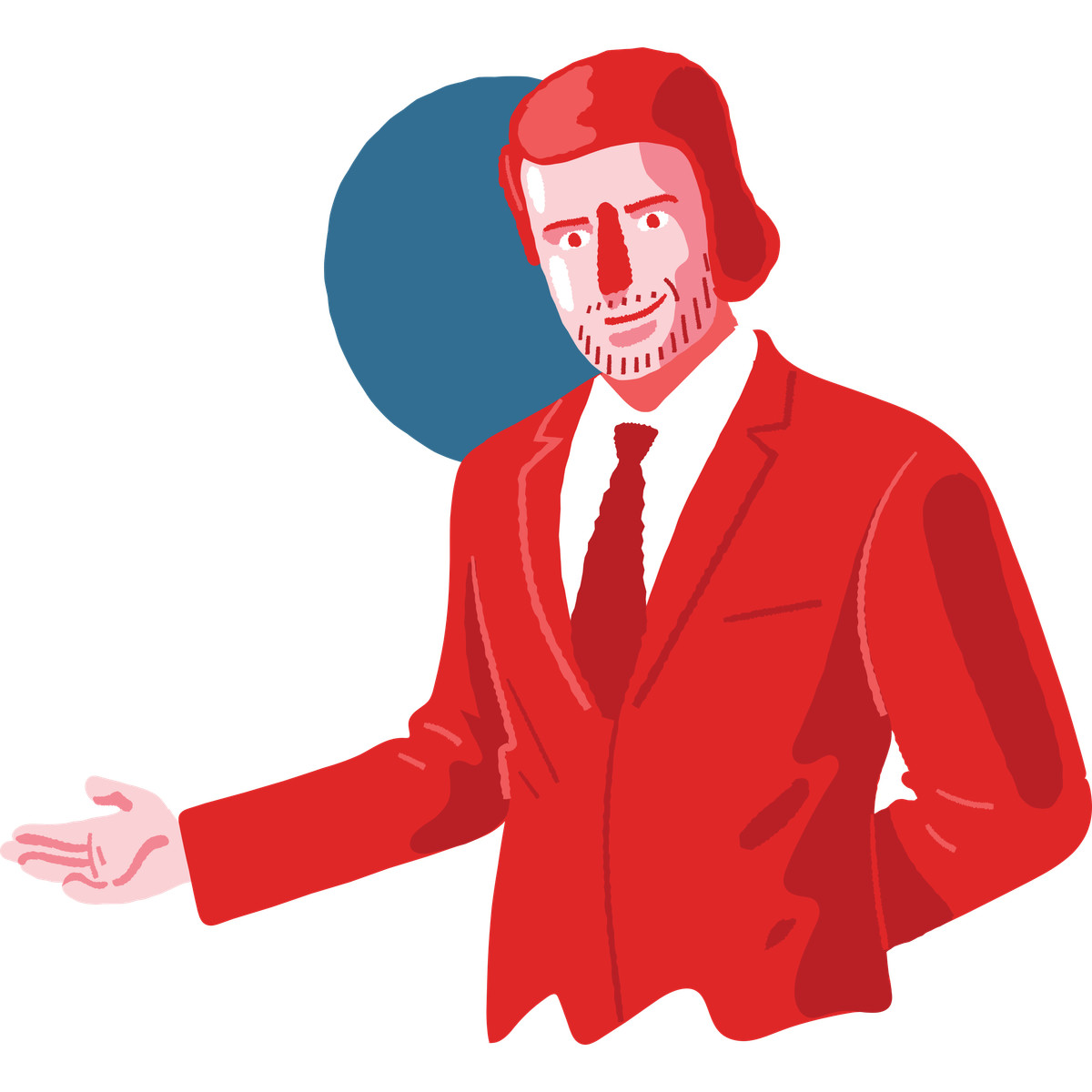 Welcoming businessman in a red suit illustration Cherry style download PNG, SVG