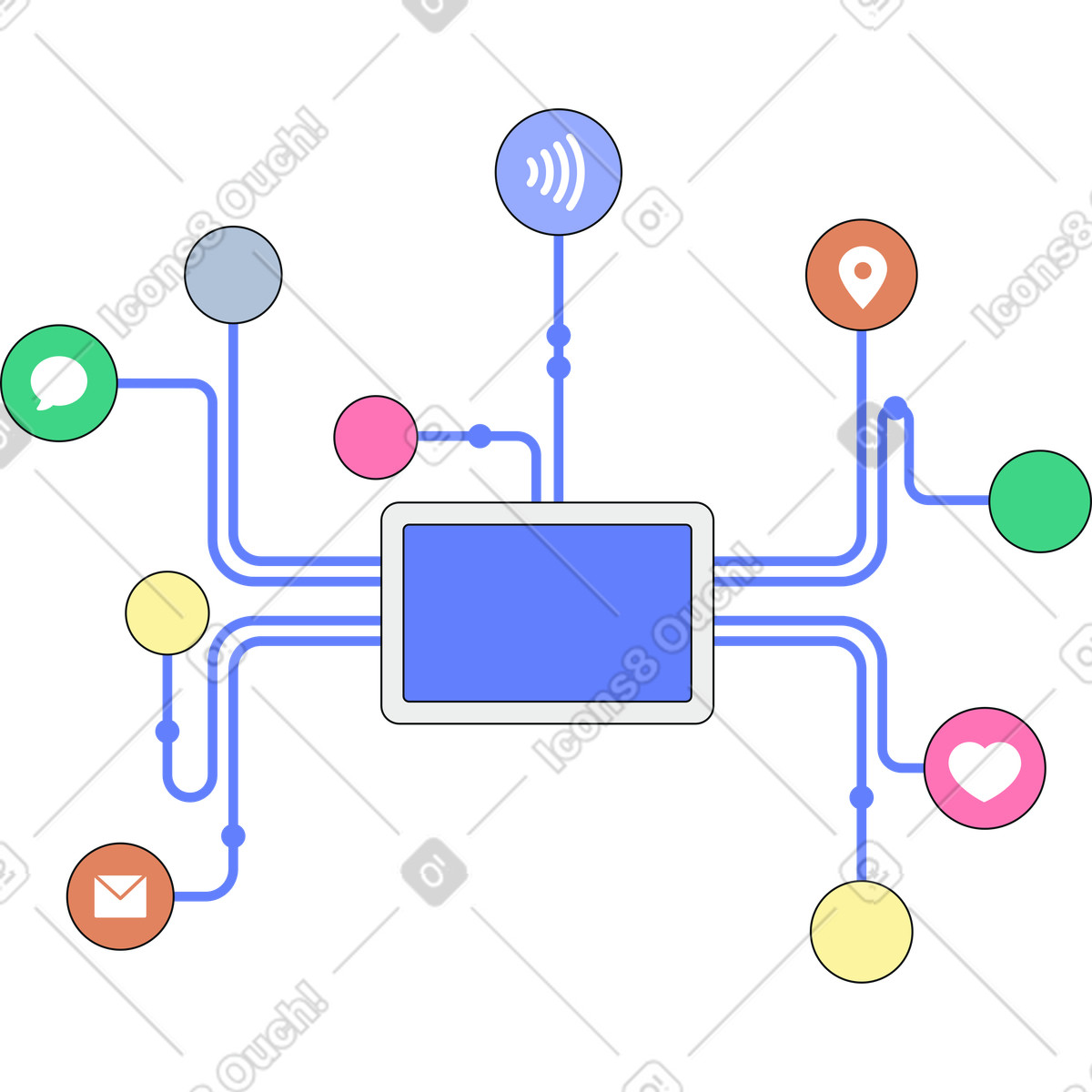 Illustration Centre de commandement central pour les services numériques dans le style Teko à télécharger aux formats PNG, SVG