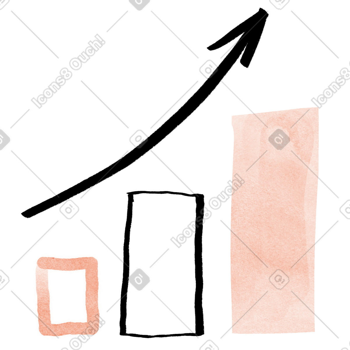 Hand-drawn animation 스타일의 Growing bar chart with upward trend, Business growth and financial success 애니메이션 일러스트레이션 GIF, Lottie(JSON), AE로 다운로드