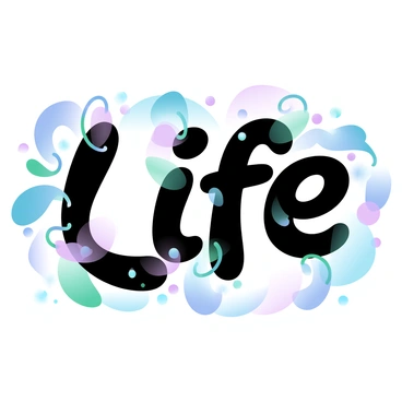 The word "Life" is visually formed by a variety of extraterrestrial plant forms. Each letter is crafted from vibrant, unusual plants with unique shapes and textures. The letters are intertwined with tendrils and vines, showcasing an array of colors, including bright greens, deep purples, and luminescent blues. Surrounding the letters are small, glowing orbs that resemble bioluminescent seeds, adding to the otherworldly ambiance. The background features a soft gradient of pastel colors, enhancing the overall ethereal quality of the composition.