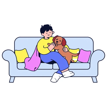 A person snuggling with their dog on the couch, radiating warmth and love.