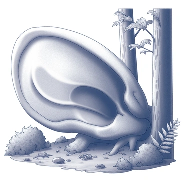 A giant ear emerging from the forest floor as if part of the landscape
