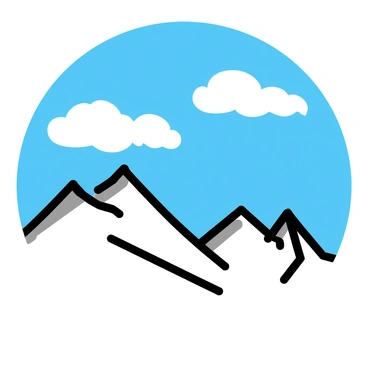 A range of snow-capped mountains with sharp peaks, set against a clear blue sky. Fluffy white clouds float gently across the sky above the mountains. The mountains display shades of white and gray where the snow rests, contrasting with the vibrant blue of the sky.