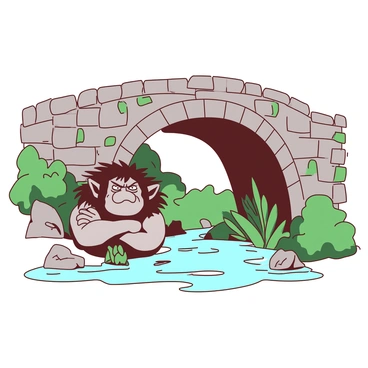 A weathered stone bridge with a grumpy troll lurking underneath