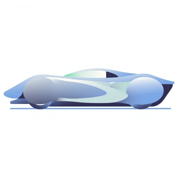 A sleek outline of a futuristic car is depicted in the image. The car's design features flowing, smooth lines that emphasize its aerodynamic shape. The body is streamlined, showcasing curves that give it a sense of motion, as if it is ready to race forward. The front of the car is pointed and sharp, while the rear tapers elegantly. The wheels are partially hidden, contributing to the seamless look of the vehicle. The overall color scheme is a mix of metallic silvers and blues, enhancing the high-tech appearance of the car.
