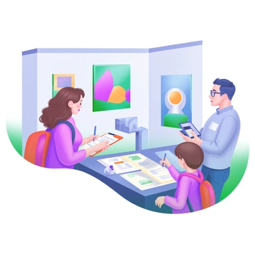 A modern pastel illustration depicting several visitors at a museum, each engaged in writing feedback about an art exhibit. One visitor, a woman with curly brown hair, is holding a clipboard and pen, concentrated on her notes. Nearby, a man with glasses is typing on a tablet, surrounded by colorful art pieces hanging on the walls. Another visitor, a child with a red backpack, is holding a crayon and drawing on a feedback form. In the background, there are various artworks, including a large, abstract painting and a sculpture, adding to the vibrant atmosphere of the museum.