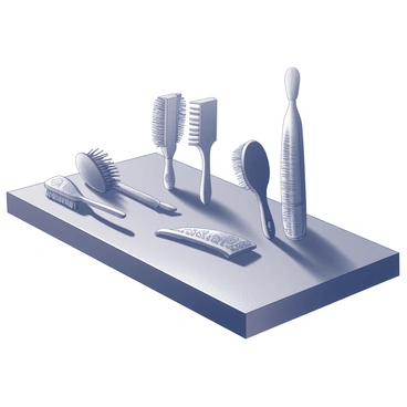 A wooden table serves as a display surface for a collection of traditional hairbrushes. Each hairbrush showcases unique designs and details that reflect various cultural influences. The brushes vary in size and shape, with some featuring intricate carvings or patterns engraved into the handles. Others may have decorative elements, such as beads or natural fibers, integrated into their design. The setting is illuminated softly, highlighting the textures of the wooden table and the craftsmanship of the hairbrushes. The arrangement allows viewers to appreciate the diversity and artistry of these cultural artifacts.