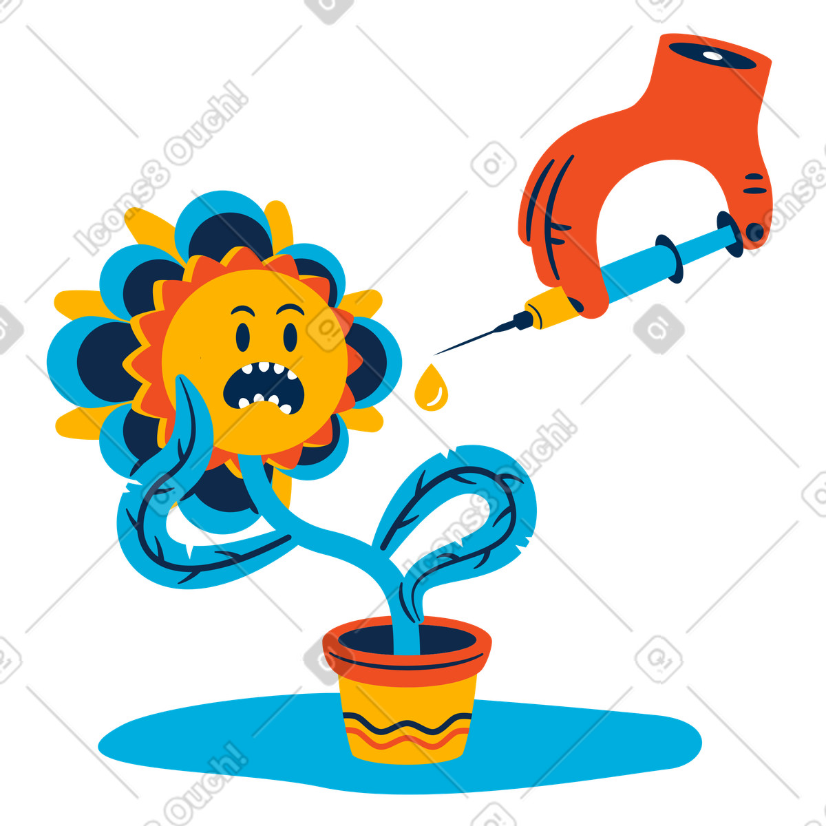 下载 Flame 风格的 花盆里的花怕注射器 插画，支持 PNG、SVG 格式