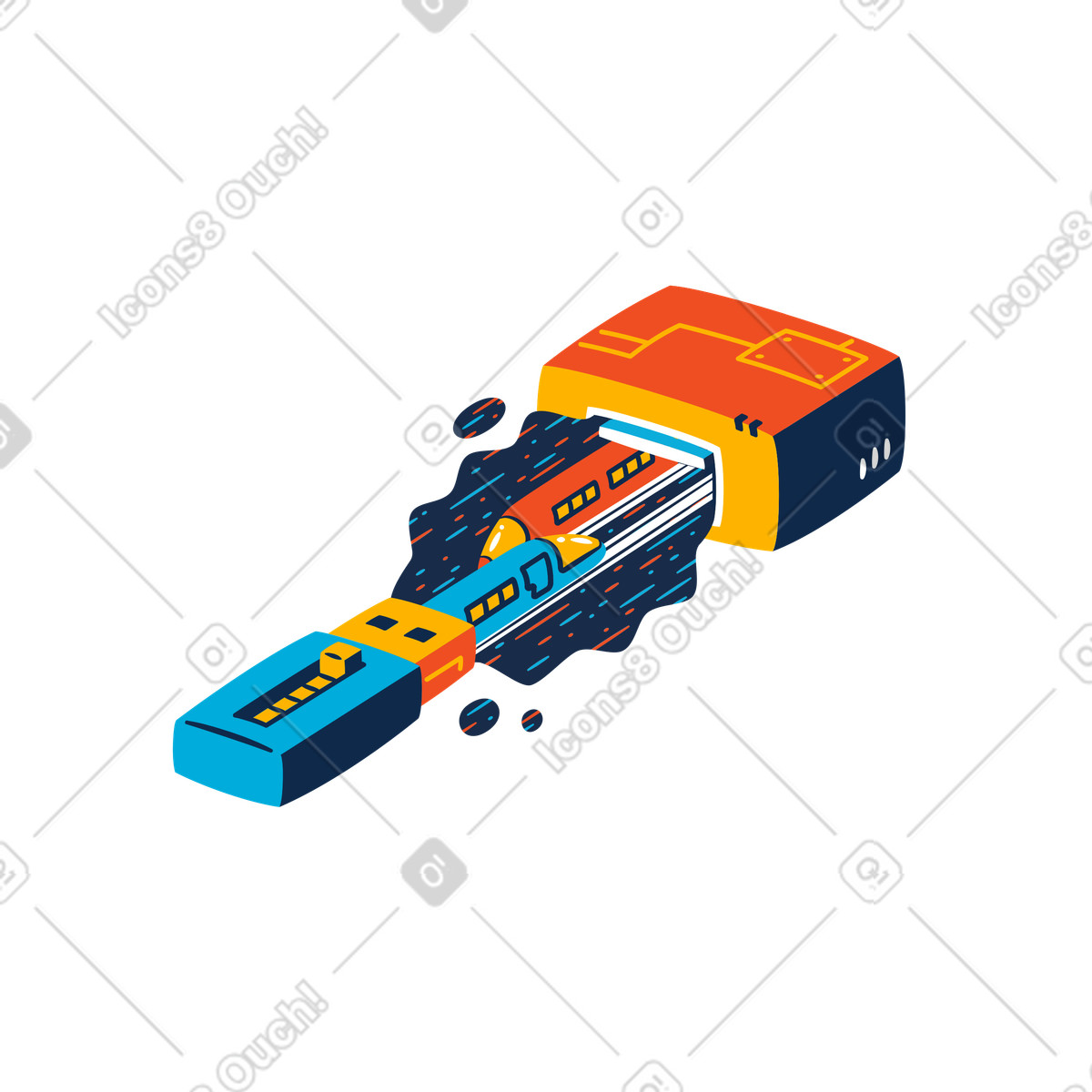 Ilustración Transferir datos desde una unidad flash a computadora en estilo Flame descargar en PNG y SVG