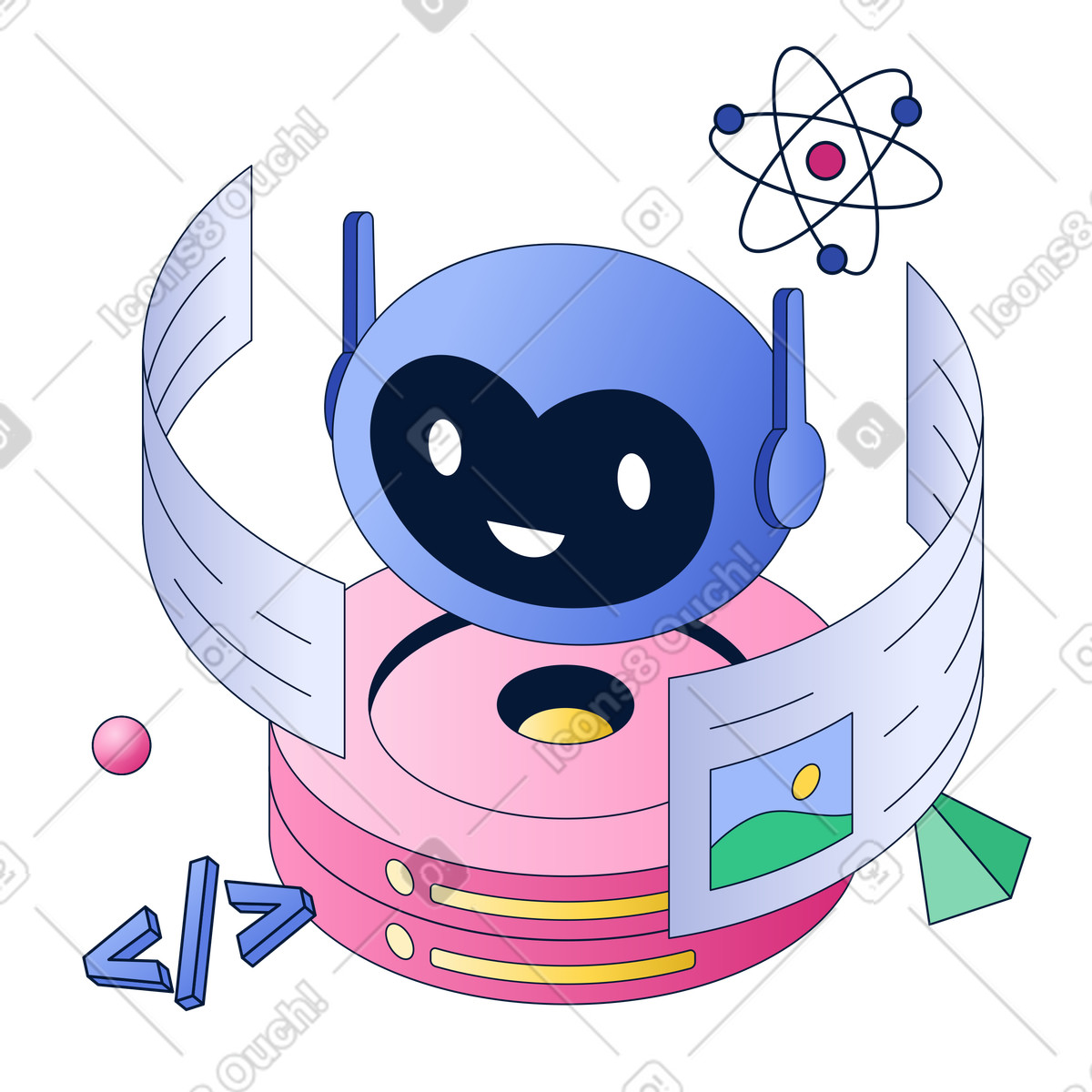 Chat bot assistant animated illustration in GIF, Lottie (JSON), AE