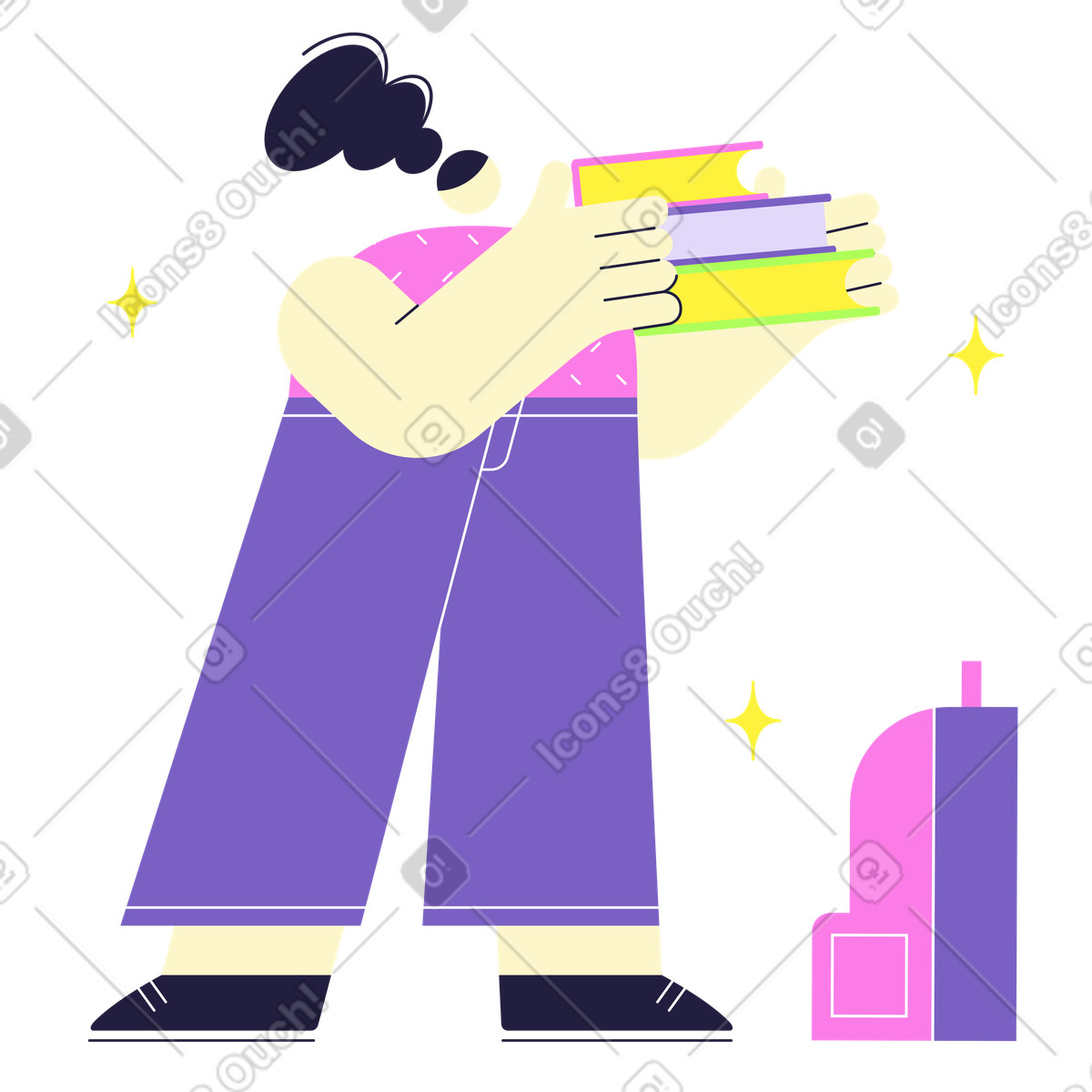 下载 Mellow 风格的 Student with books and backpack, Back to school routine 插画，支持 PNG、SVG 格式