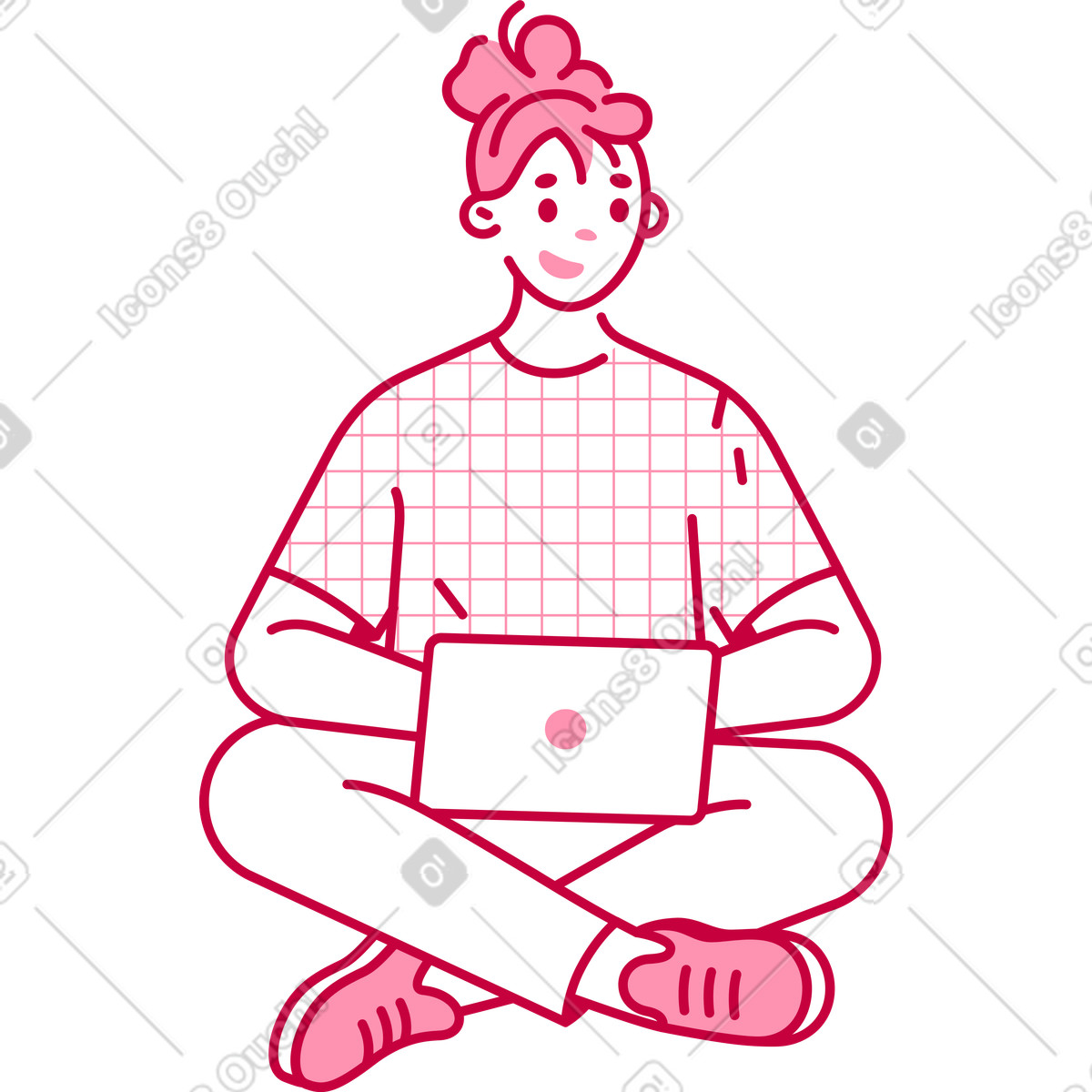 Woman with laptop illustration in Natty style download in PNG, SVG