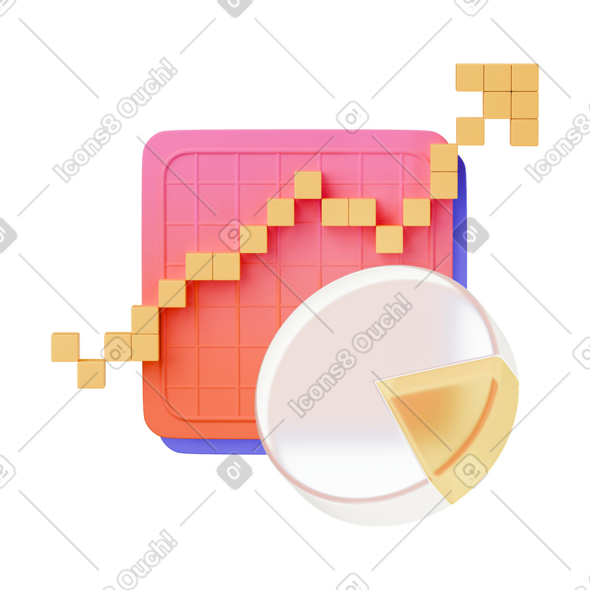 Ilustración Pie chart with upward arrow en estilo 3D Stickle a descargar en PNG y SVG