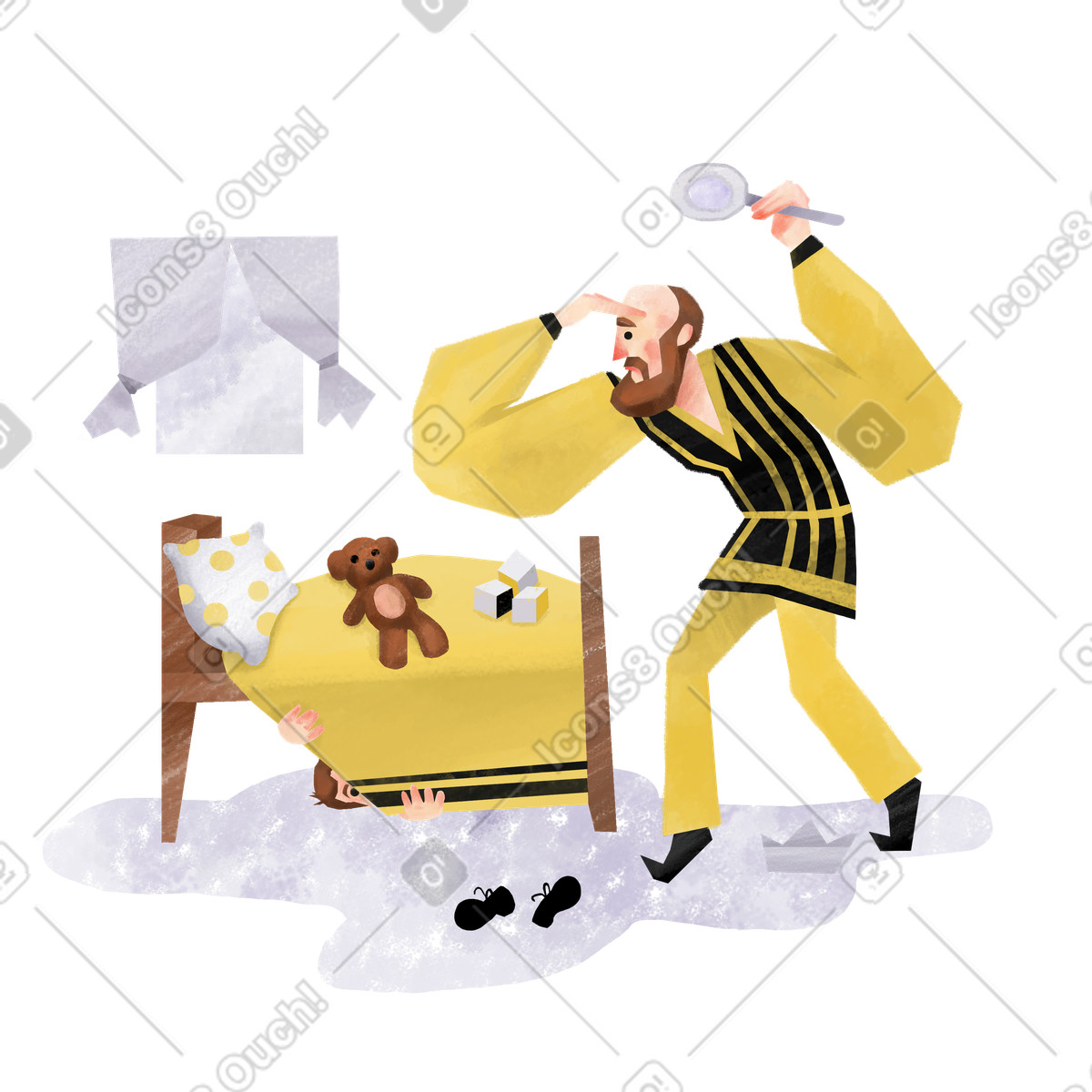 下载 Family 风格的 男子一边玩捉迷藏一边寻找男孩 插画，支持 PNG、SVG 格式