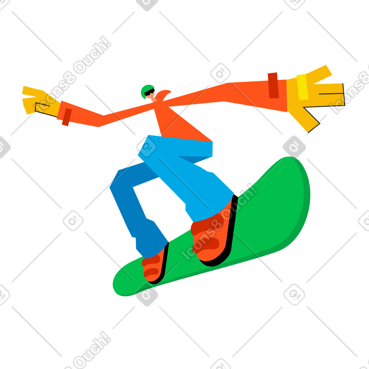 Mann macht tricks auf einem snowboard-Illustration im Warp-Stil als Download in PNG, SVG