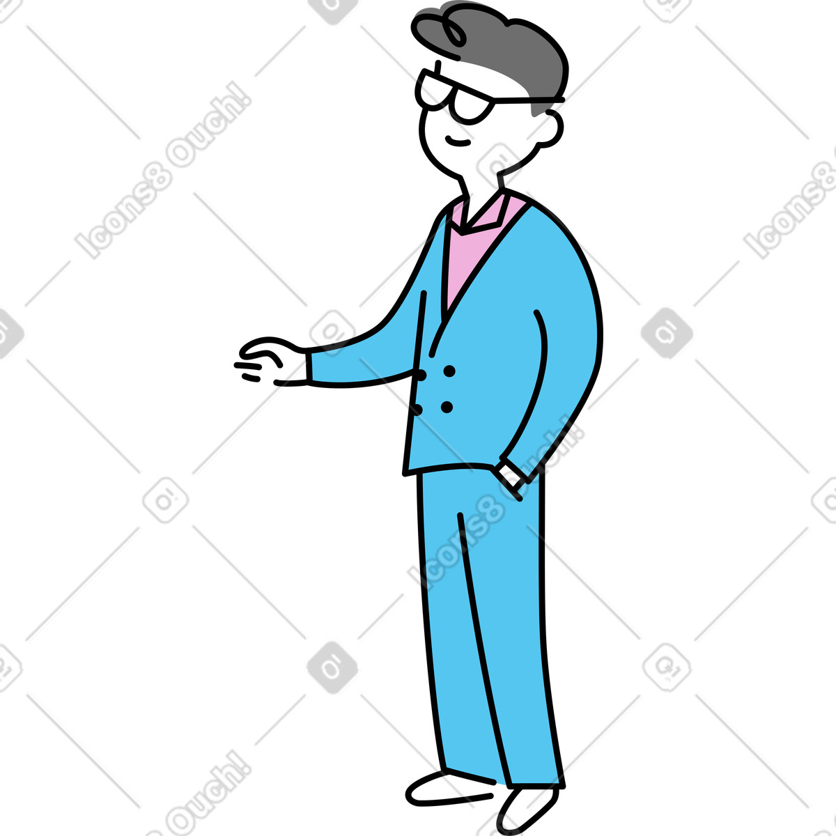 Junger mann mit brille und business-anzug-Illustration im Mochi-Stil als Download in PNG, SVG