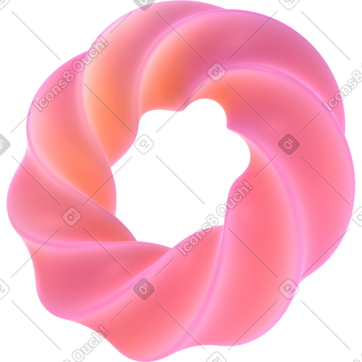 Three quarter view of gradient plastic twisted torus animated illustration in 3D Glassy style download in GIF, Lottie (JSON), AE