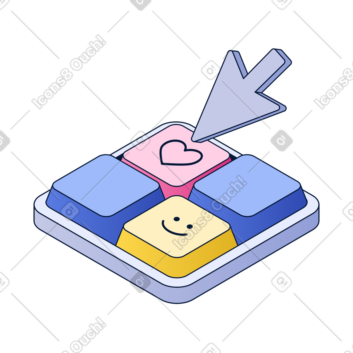 Cursor pressing Like button of mini keyboard animated illustration in Neat style download in GIF, Lottie (JSON), AE