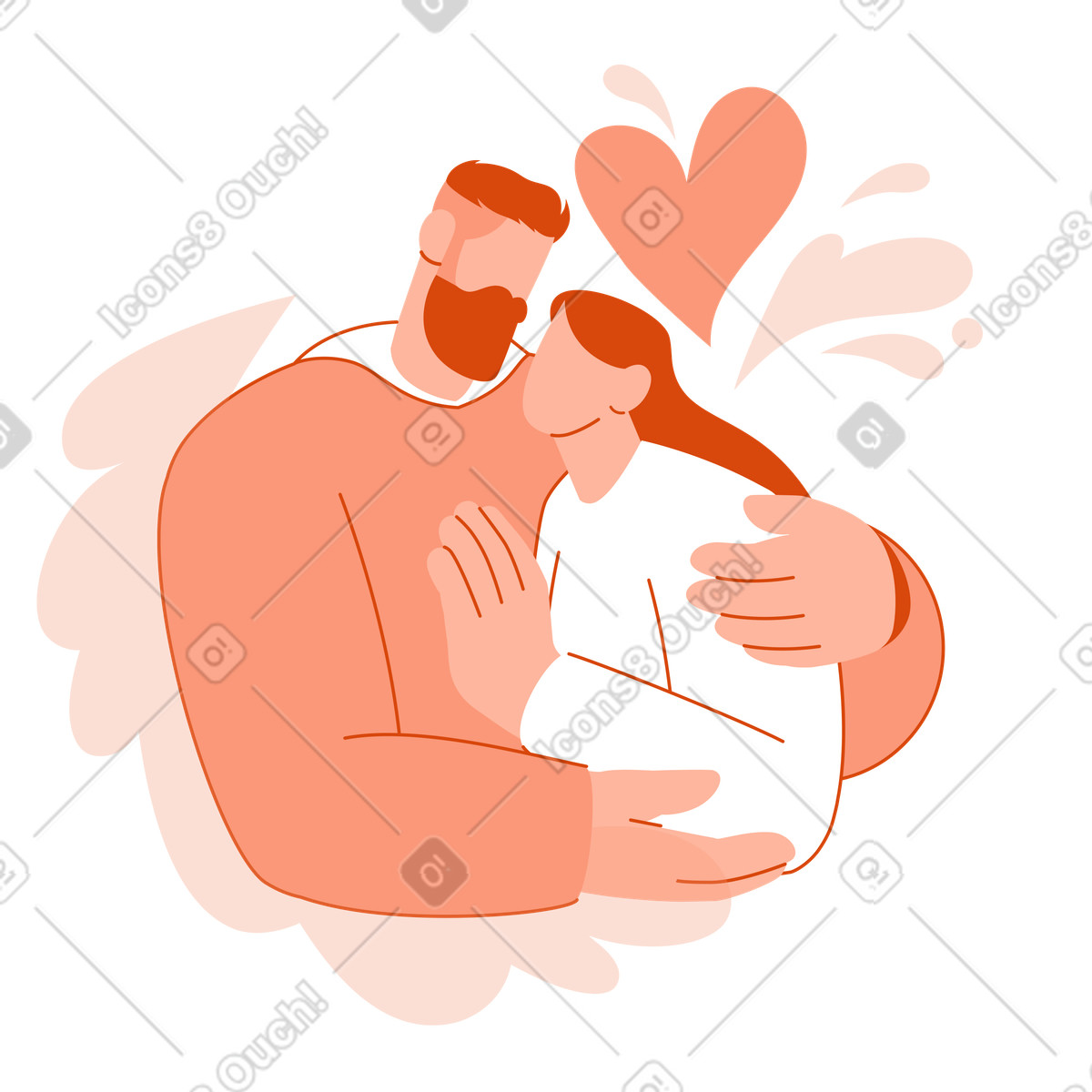 Couple of lovers on Valentine's Day illustration in Orange style download in PNG, SVG