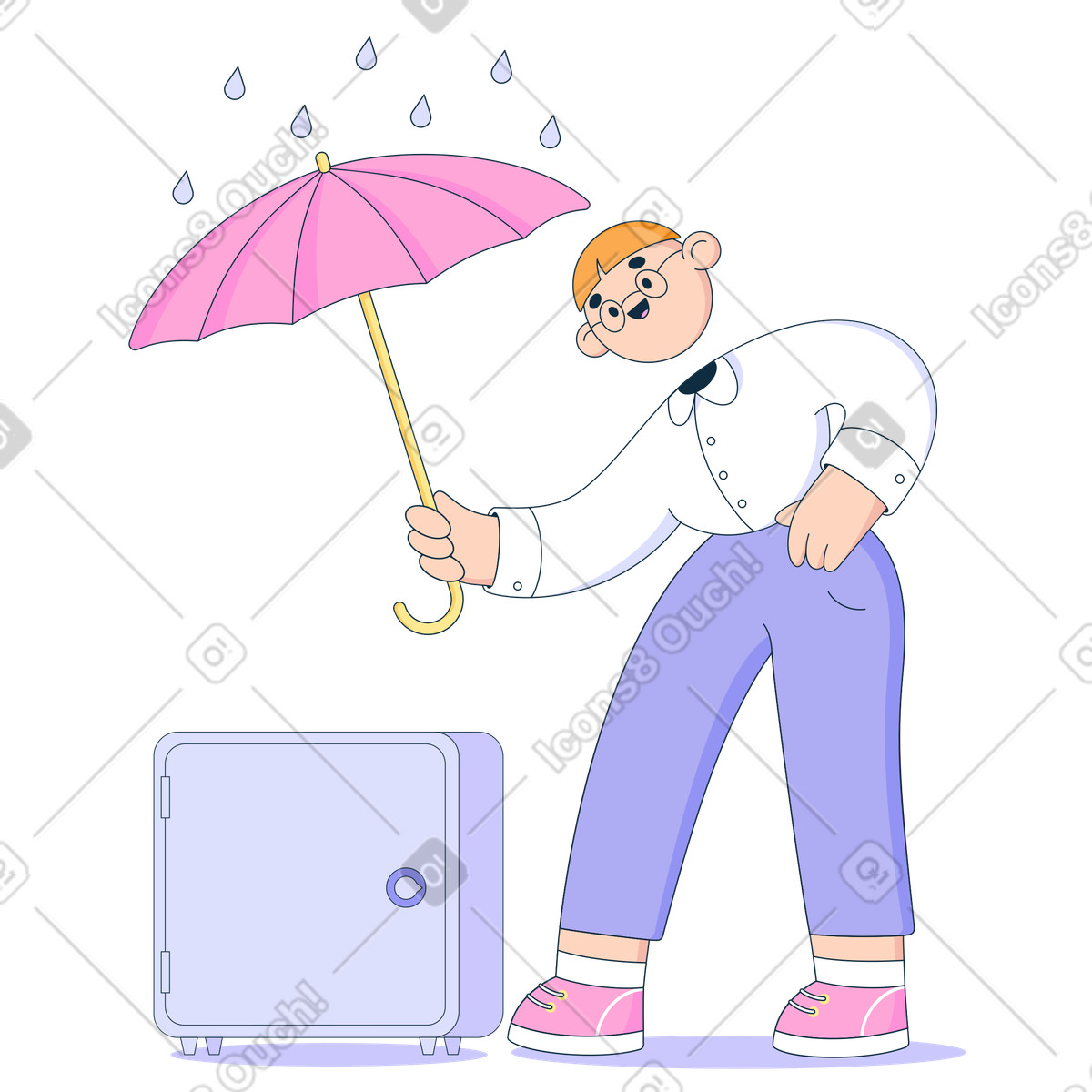 Ilustración El hombre está protegiendo su dinero de los desastres en estilo Bubble gum a descargar en PNG y SVG