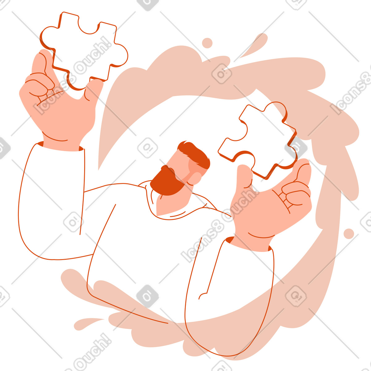 Putting puzzle pieces together, business strategy and project planning illustration in Orange style download in PNG, SVG