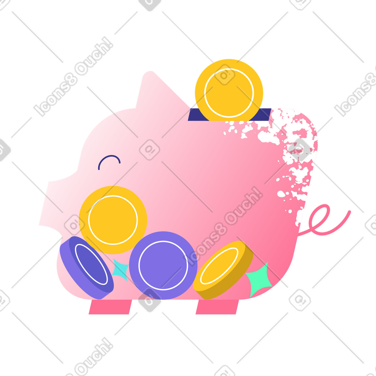 Ilustración Piggy bank filled with coins, growing financial security, personal savings and money management en estilo Bright a descargar en PNG y SVG