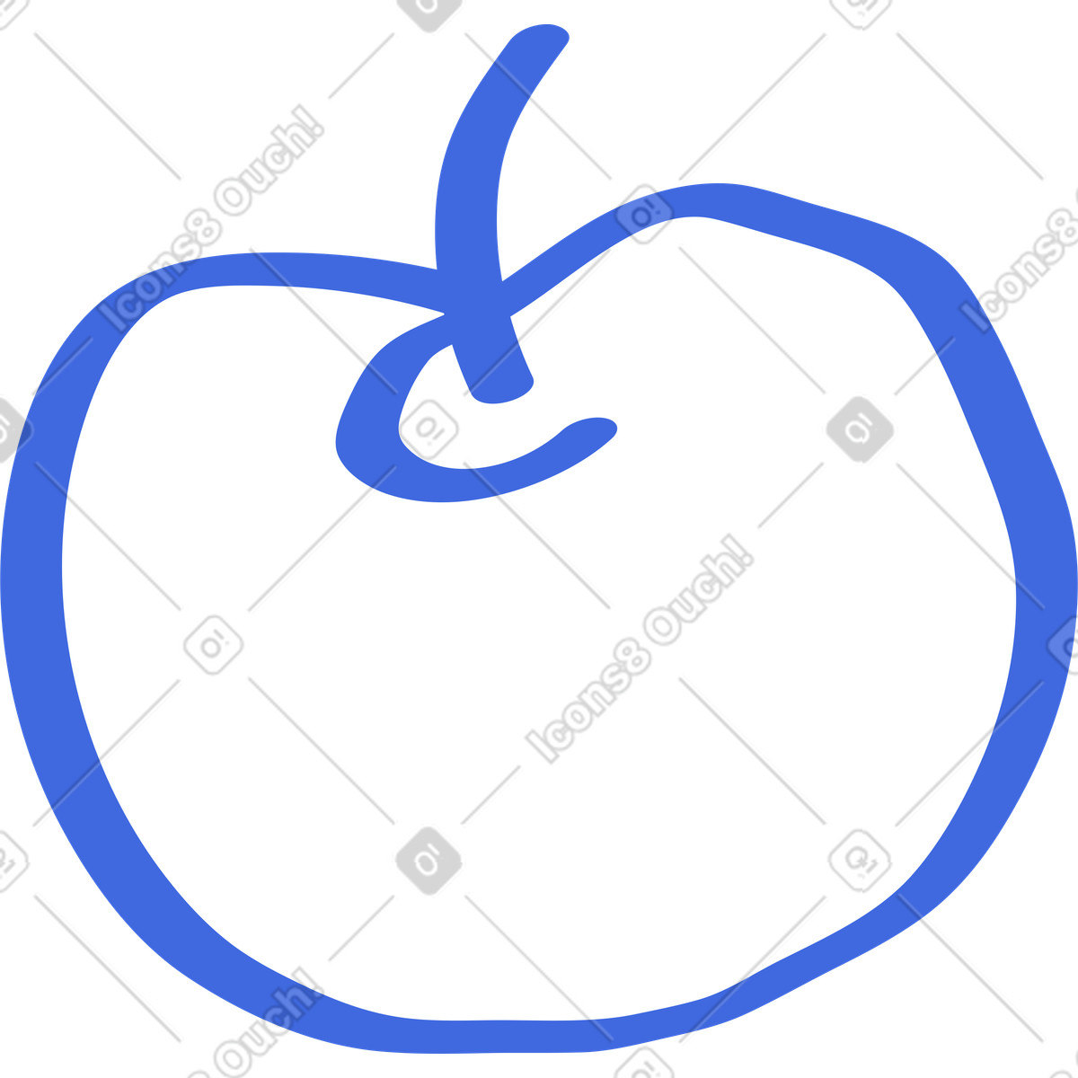 下载 Ballpoint Pen 风格的 Apple outline simple blue fruit shape with curved stem line 插画，支持 PNG、SVG 格式