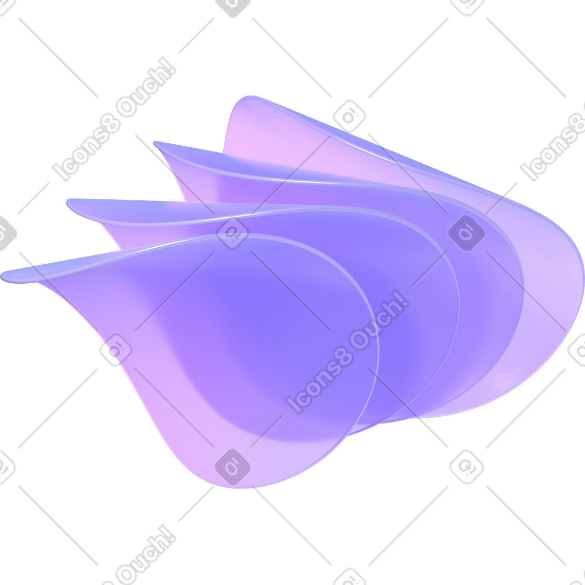Four deformed transparent thin lenses illustration in 3D Glassy style download in PNG, SVG