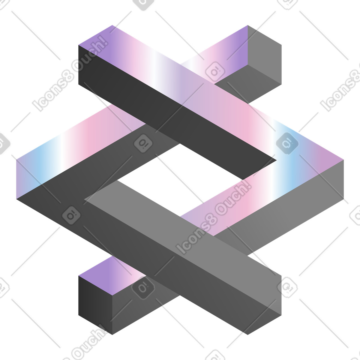 下载 Illusion 风格的 具有虹彩渐变的不可能几何形状 插画，支持 PNG、SVG 格式