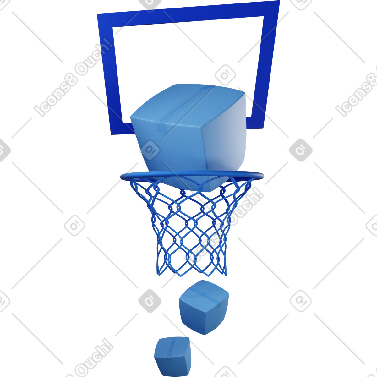 Lieferboxen fallen durch basketballkorb-Illustration im 3D Buddy-Stil als Download in PNG, SVG