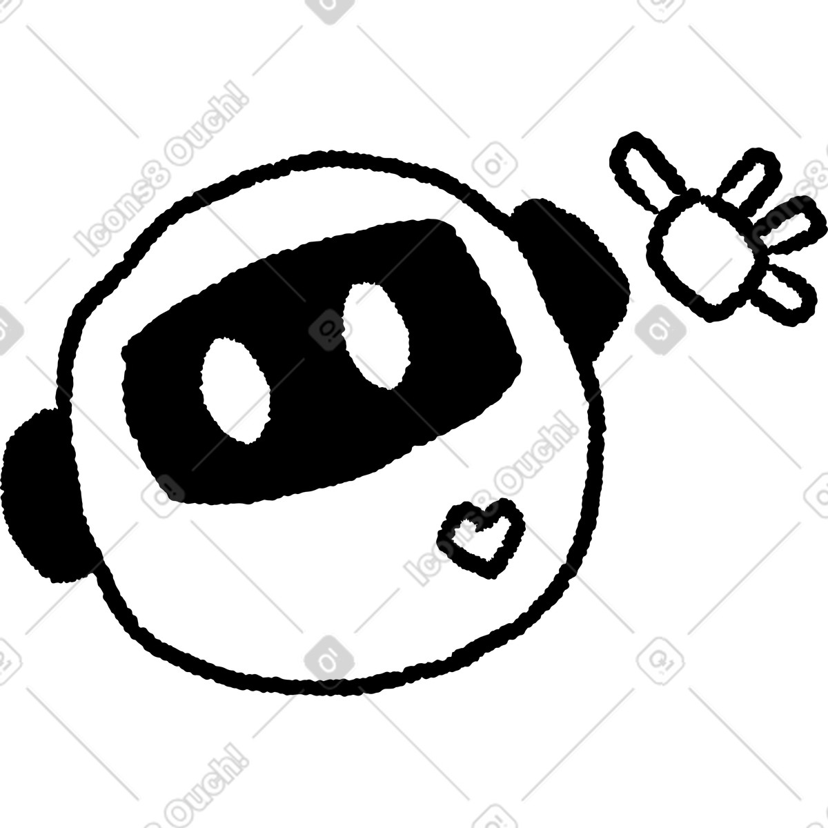 Robot head doodle with heart symbol and raised waving hand illustrazione in stile Black Chalk scarica in PNG, SVG