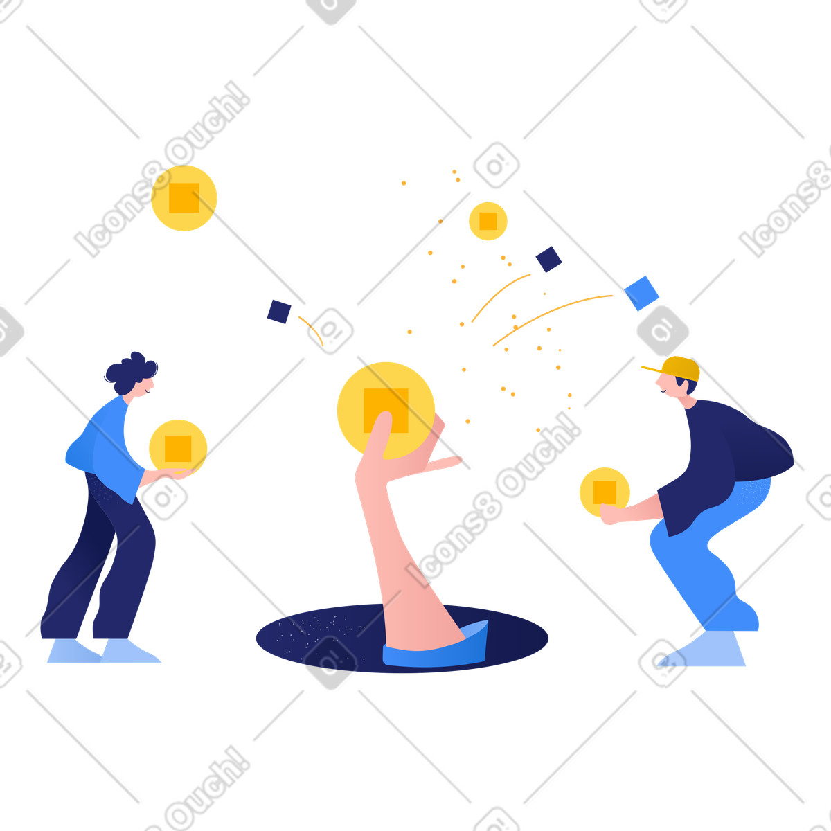 Illustration Distribution manuelle de fonds aux personnes dans le style Clip à télécharger formats PNG, SVG