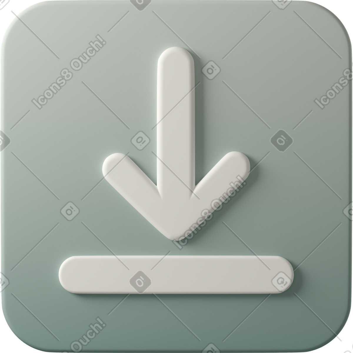 下载 3D Casual life 风格的 White download sign on pale green square 插画，支持 PNG、SVG 格式